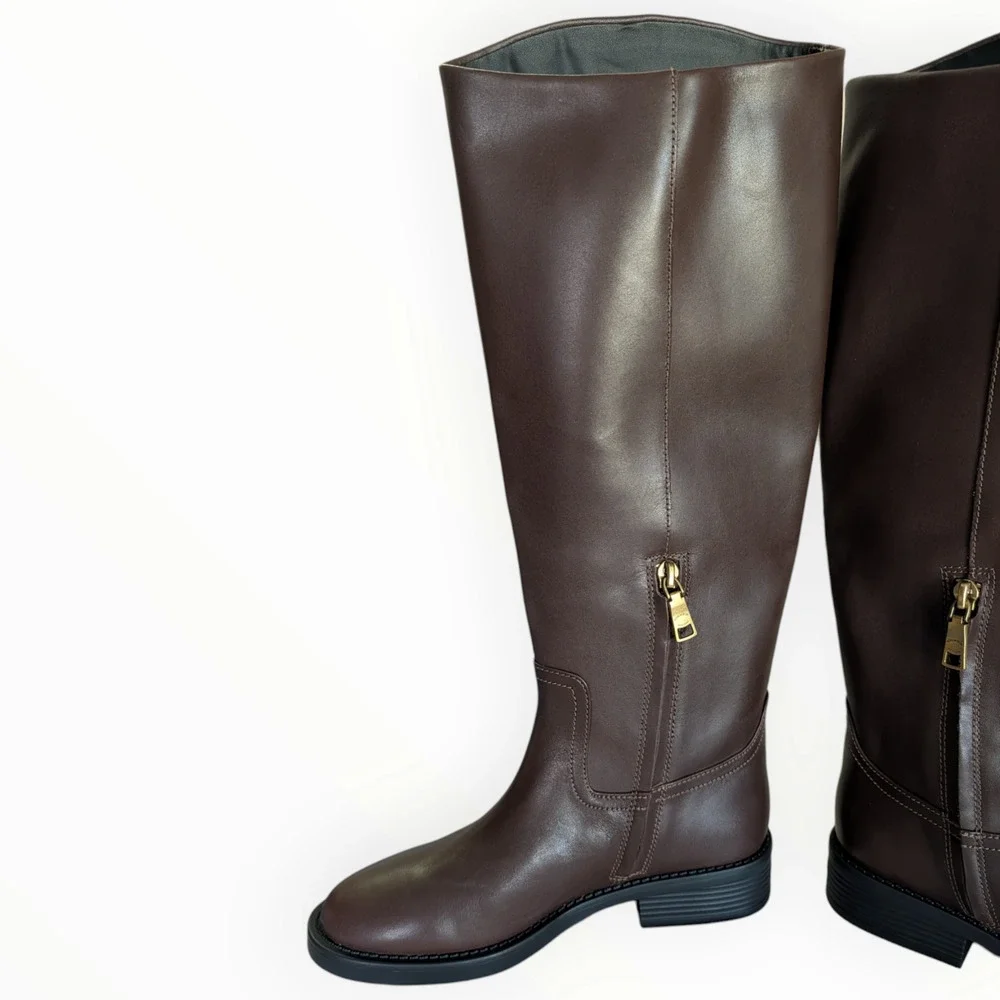 Coach Park Tall Boot in Maple Brown Leather New Size 6 Riding Boots Round Toe